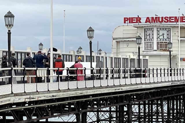 Filming on Worthing Pier for the Made with Care campaign