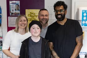 Comedian Romesh Ranganathan with Logan and his mum and dad Nicola and Jon | Picture: submitted