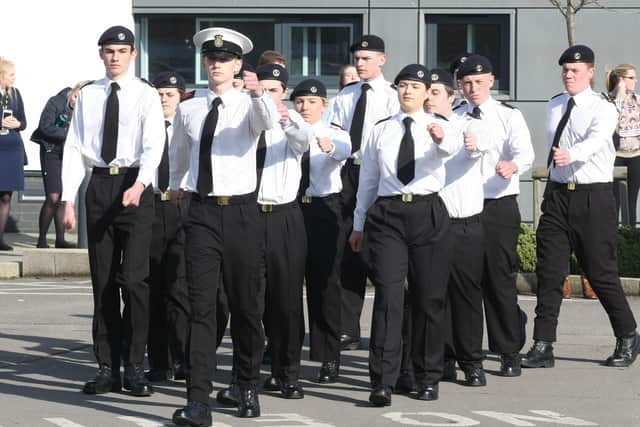 Cadets on parade at the official opening of the Combined Cadet Force at Northbrook College in Worthing in 2018. Photo: Derek Martin / Sussex World