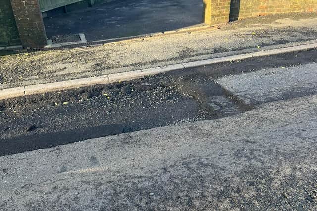Martin Angus took this photo of the pothole on Selsfield Road (B2028) at Turners Hill