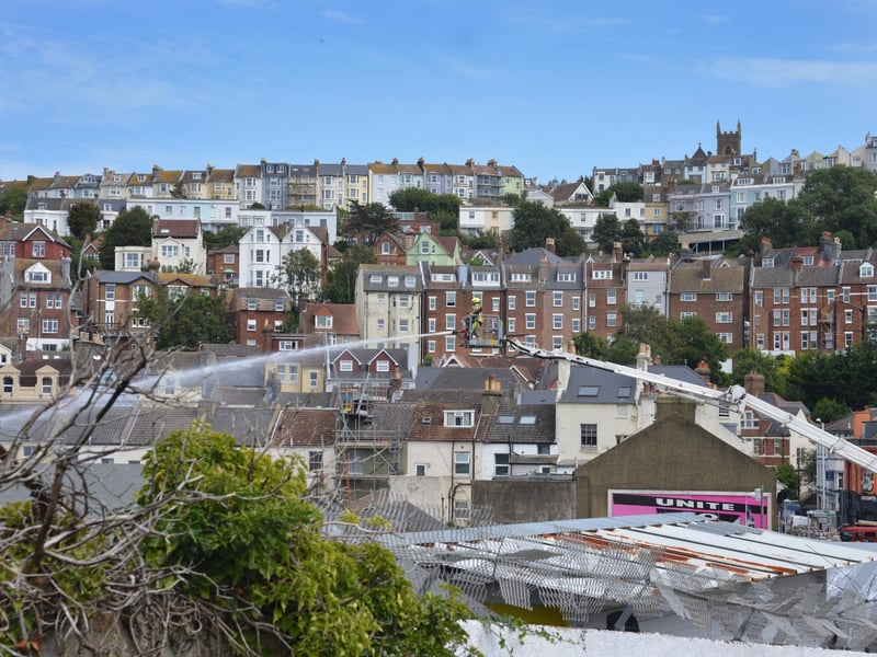 Fire at The Britannia Enterprise Centre in Waterworks Road, Hastings, on August 10 2023.