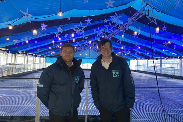 Luke Johnson (left) and Stephen Holt (right) from Your Eastbourne BID by the ice rink