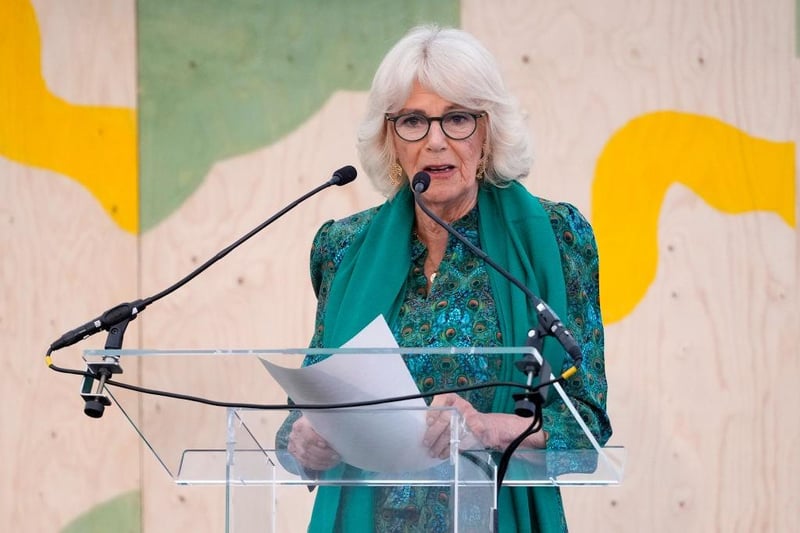 CHARLESTON, UNITED KINGDOM - MAY 16: Queen Camilla holds a speech as she makes a surprise appearance at the opening session of the Charleston Festival in Charleston in Firle on May 16, 2024 in Charleston, England. The Queen joins this year's opening event called the 'Power of Reading', aiming to celebrate the power of books and reading for children and young people. (Photo by Kirsty Wigglesworth - WPA Pool/Getty Images)