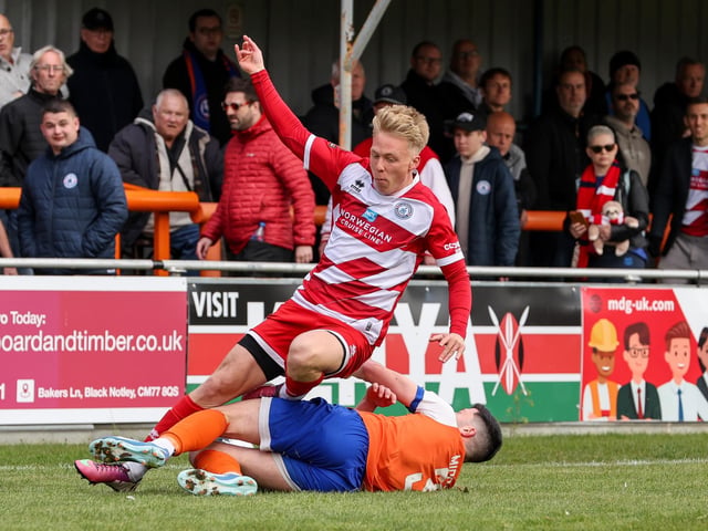 Action from Eastbourne Borough's final-day 3-2 win at Braintree - the Sports have stayed up with six points to spare