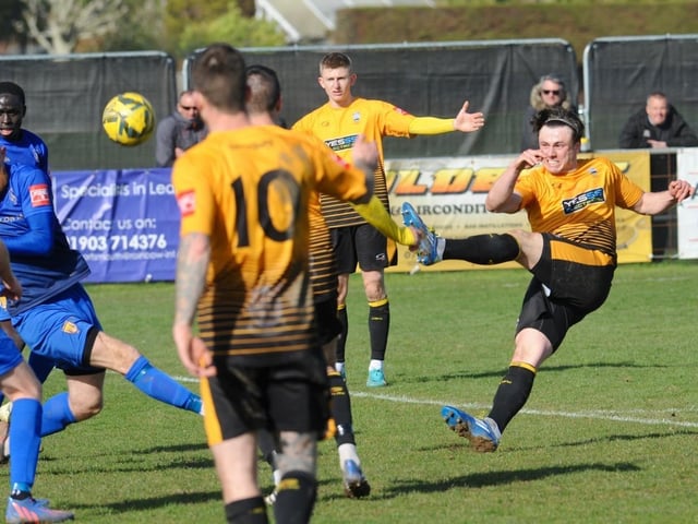 Action from Littlehampton Town's 1-1 draw with Lancing in theIsthmian south east division at The Sportsfield
