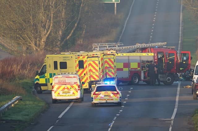 Emergency services at the scene on the A27. Picture: Sussex News and Pictures