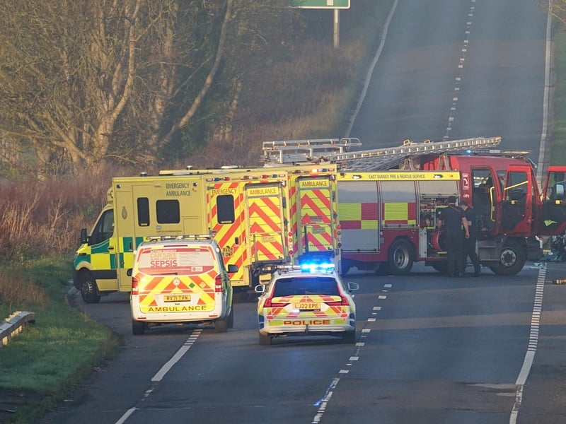 Emergency services at the scene on the A27. Picture: Sussex News and Pictures