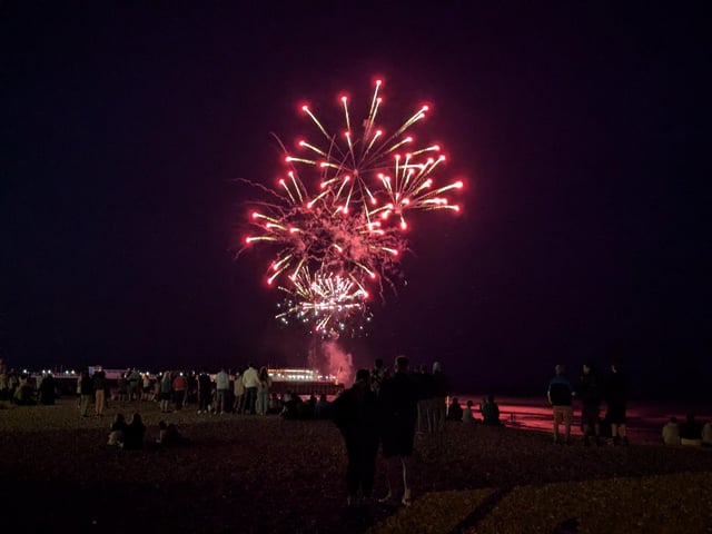 Worthing Lions Festival fireworks were launched from the end of Worthing Pier on July 27, 2024, to a crowd of hundreds on the beach and promenade