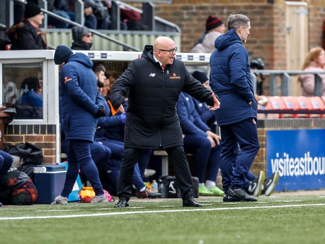 Action from Eastbourne Borough's 2-0 National League South win at home to Farnborough at Priory Lane