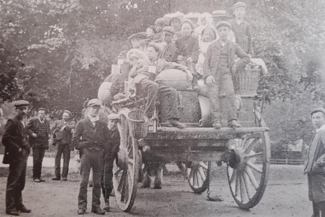 Pickers were often collected from the railway station on a farm wagon