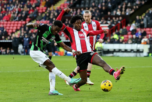 SHEFFIELD, ENGLAND - FEBRUARY 18: Simon Adingra of Brighton & Hove Albion scores his team's fifth goal during the Premier League match between Sheffield United and Brighton & Hove Albion at Bramall Lane on February 18, 2024 in Sheffield, England. (Photo by David Rogers/Getty Images)