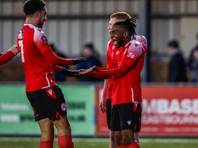 Action from Eastbourne Borough's win over Hungerford Town in the National League South