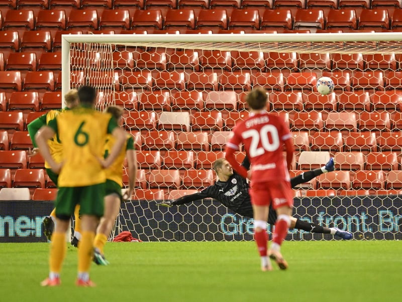 James Hammond of Horsham scores to make it 1-2 during the Emirates FA Cup First Round match between Barnsley and Horsham at Oakwell Stadium.