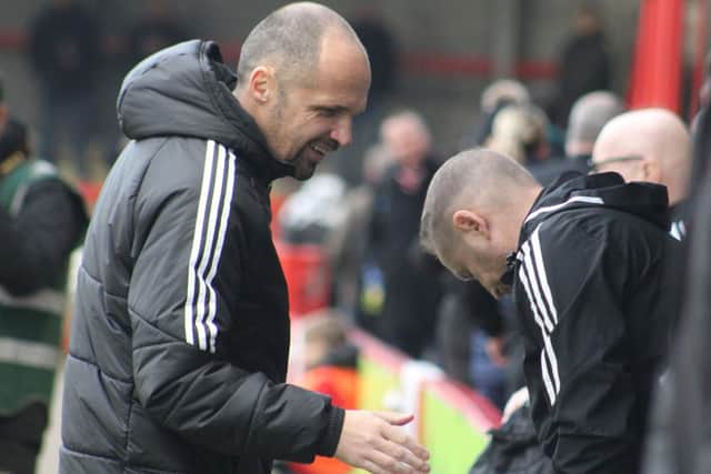 Matthew Etherington's first game as Crawley boss ended with a 2-0 win against play-off hopefuls Swindon. Photo: Cory Pickford