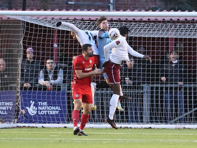 Action from Worthing FC's 3-1 home defeat to Chelmsford in the National League South at Woodside Road
