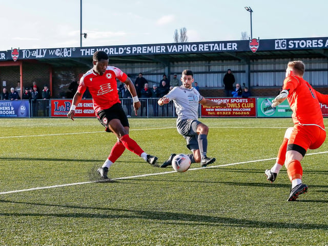 Action from Eastbourne Borough's 2-0 Ntional League South win against Slough Town at Priory Lane