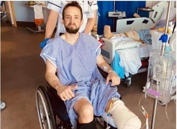 Over £25,000 has been raised for medical and physical support for a man who had to have his leg amputated after a crash near Goodwood.