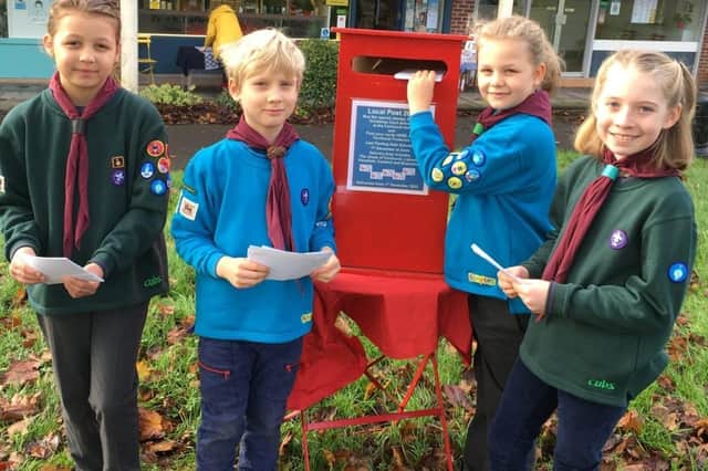 Tabatha Parker(9), George Wiklund(7), Penny Parker(7), Rose Wiklund(9) The Scouts are standing by to hand deliver Christmas Cards in the Fernhurst and Liphook area, guaranteed, No Strikes!
