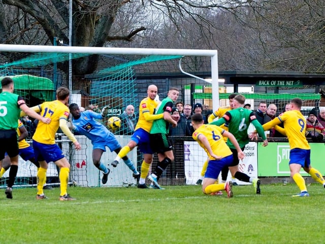 Images from Burgess Hill Town v Lancing, which finished 4-4 in an Isthmian south east thriller
