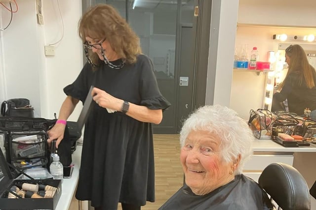 Crawley resident Joan Izzard celebrates her 100th birthday on Wednesday, February 7. Here she is pictured in make up for Blankety Blank