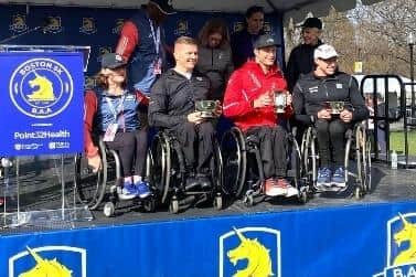 David Weir on the podium in Boston | Contributed picture