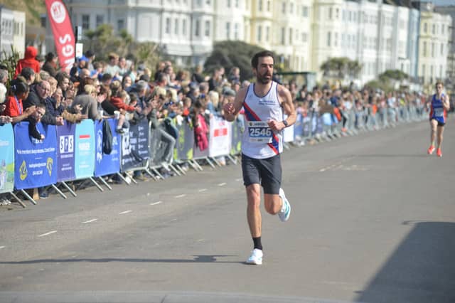 Images from the finish area at the 2026 Hastings Half Marathon