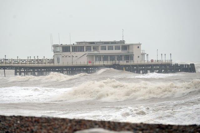 Worthing Pier being battered by the storm of December 23, 2013.