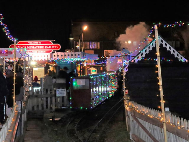 Hastings Miniature Railway Christmas light train. Photo by Kevin Boorman.