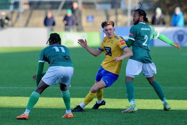 Action from Lancing's 3-2 win over Ashford United on Saturday. Picture by Stephen Goodger
