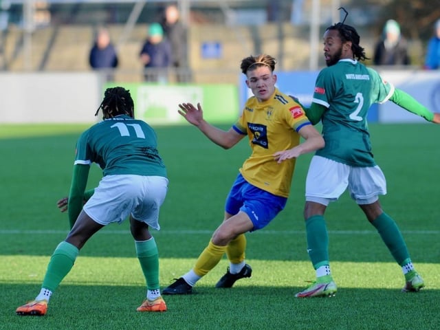 Action from Lancing's 3-2 win over Ashford United on Saturday. Picture by Stephen Goodger