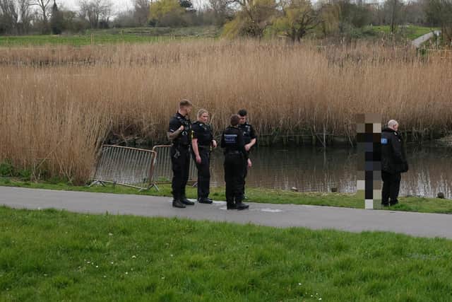Sussex Police officers in Brooklands Park, Lancing.after receiving a report of a 13-year-old boy 'making threats with a knife''