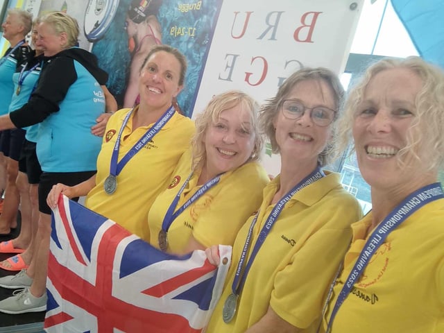 CTLSC Ladies 200+ Medley Relay team L to R, Marsha Bayliss-Cutler, Jennifer Amos, Donna Wickens & Vanessa Eagland