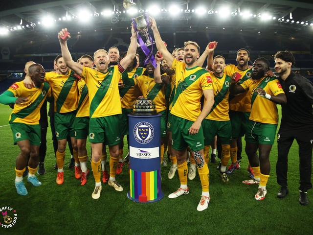 James Hammond’s majestic 95th minute free-kick clinched Horsham FC’s first league and Sussex Senior Cup double in the club’s history.