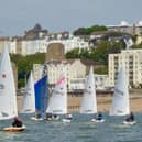 Boats racing downwind in the Early Summer Series.
