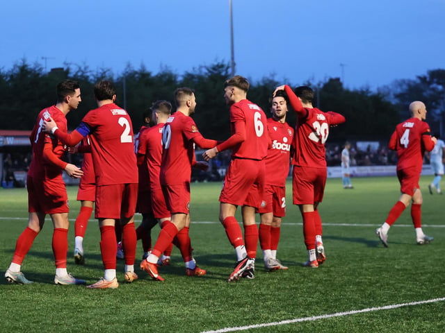 Worthing v Eastbourne Borough in action at Woodside Road on Boxing Day
