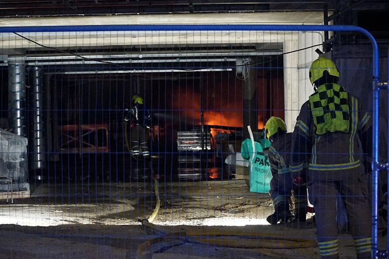 Fire service crews were seen in Eastbourne last night putting out a fire in a local building site.