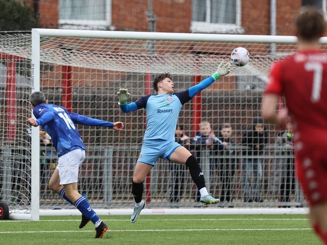 Action from Worthing and St Albans' nine-goal thriller in the National League South at Woodside Road