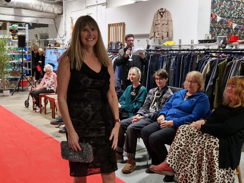 Louise from the finance team wore a Betty Jackson dress priced £7 with a silver sequinned pouch priced £2