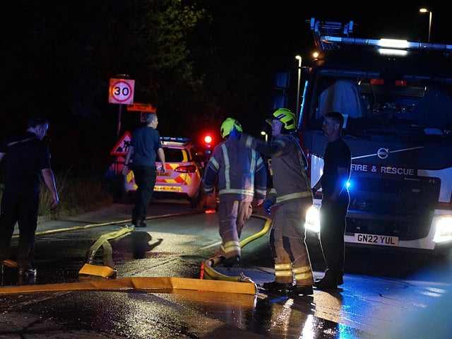 Multiple fire crews were called to Stone Cross, after shipping containers at a building site caught fire in the early hours of this morning (Saturday, August 17).