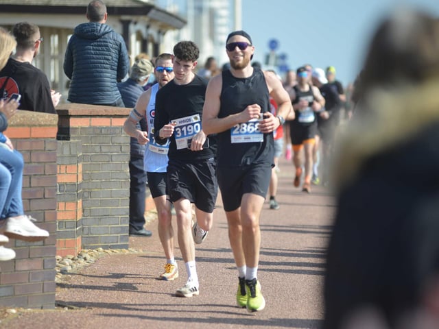 Images from the finish area at the 2026 Hastings Half Marathon