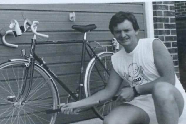 Peter McQuade on the day before he set out in 1986, the first ride