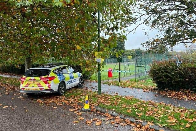 The police taped off a walkway at Maltravers Leisure Park in Littlehampton. Picture by Eddie Mitchell