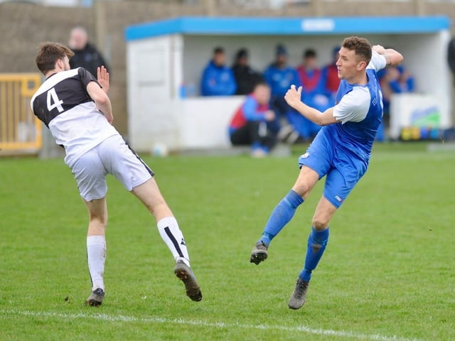 Action from Shoreham's 1-0 win over East Preston at Middle Road in division one of the SCFL