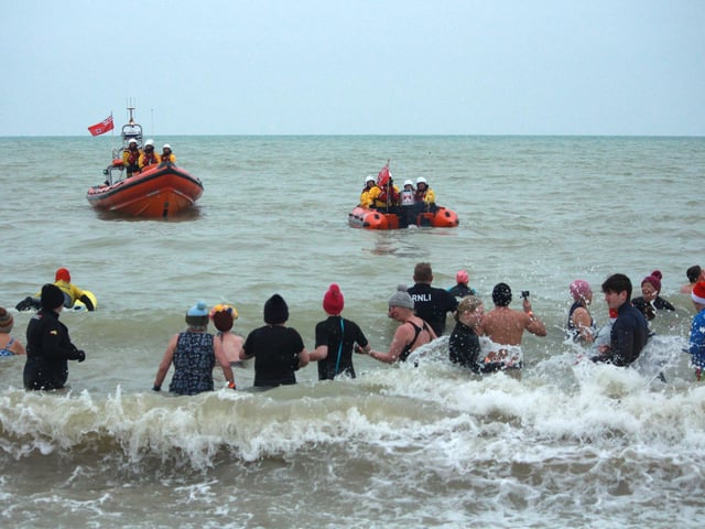 Littlehampton RNLI fundraisers organised a December Dip from Littlehampton East Beach