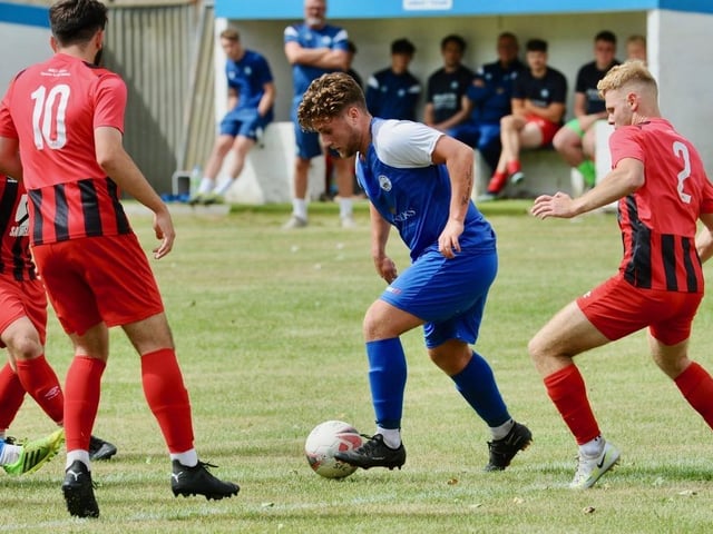 Action from a pre-season friendly between Shoreham and Worthing United at Middle Road