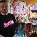 Giovanni Madonia with his Barbie collection in Felpham, West Sussex.