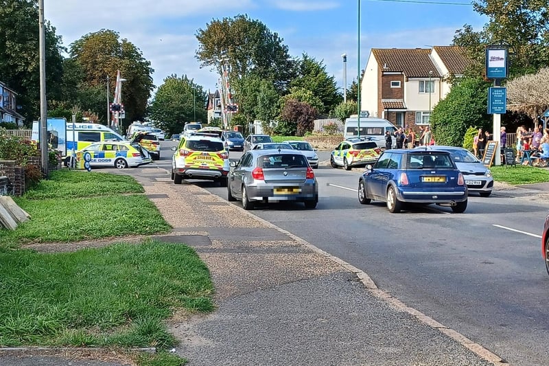 Multiple police vehicles, including a dog unit, were pictured at the Lyminster level crossing on Thursday afternoon. Photo: Derrick Chester