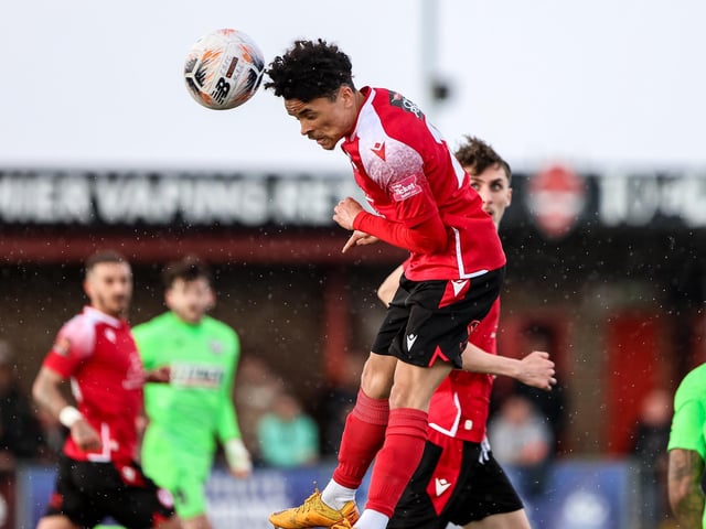 Up for it: Borough are airborne in their win over Hemel | Picture: Lydia Redman