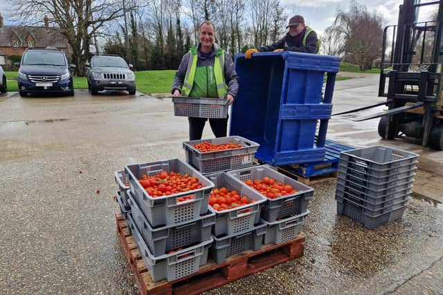 Andrew Dicker, logistics manager, taking delivery of a huge batch of tomatoes