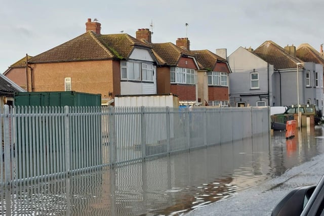 Flooding in Bexhill Road, St Leonards following the sewage leak on February 3, 2023